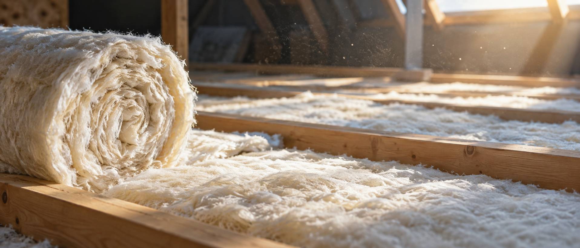 Couche d'isolant posee entre les solives d'un plancher