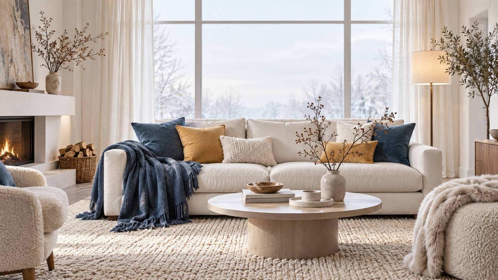 Illustration éditoriale du sujet : Comment choisir le plaid et les coussins parfaits pour un hiver cocooning
