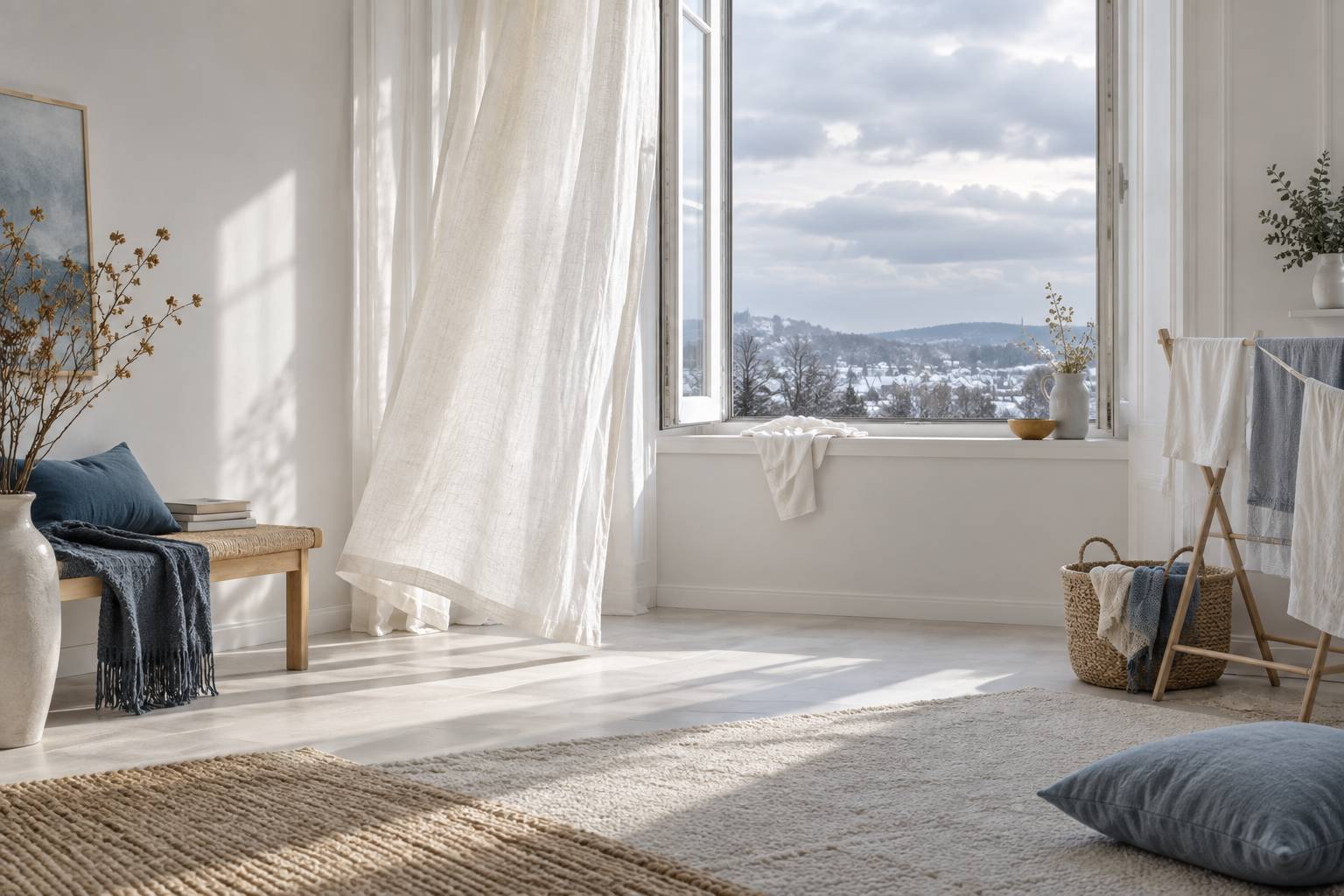 Fenetre entrouverte en hiver pour aerer une piece