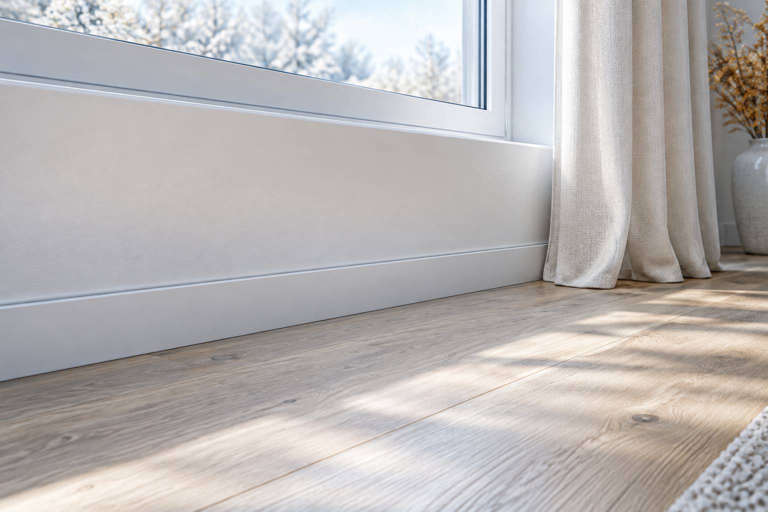 Bas de mur interieur avec joint d'etancheite et rideau epais