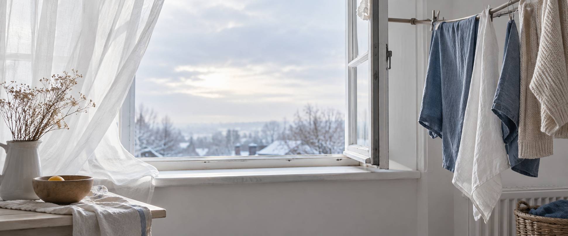 Fenetre entrouverte en hiver pour aerer une piece
